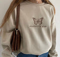 Wonderfully Made' Butterfly Embroidered Premium Sweatshirt - Beige