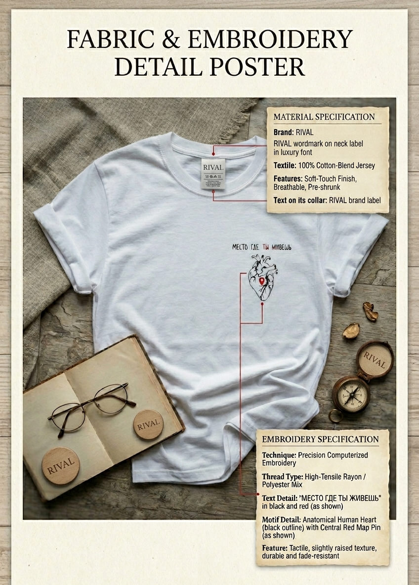 'Where You Live' Russian Quote Anatomical Heart T-Shirt