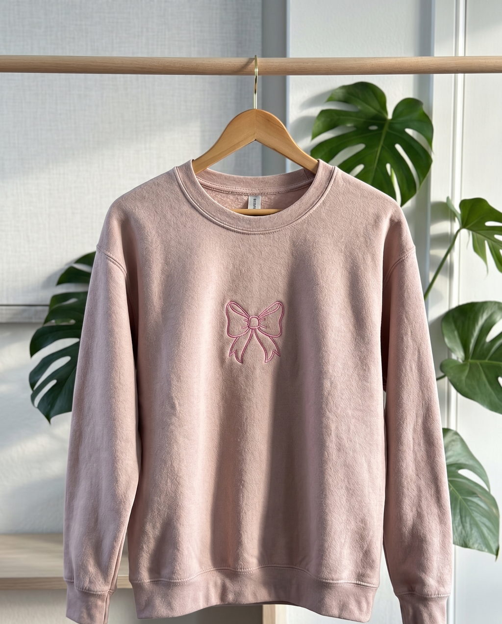 Sweatshirt Coquette Bow Embroidered - Dusty Pink