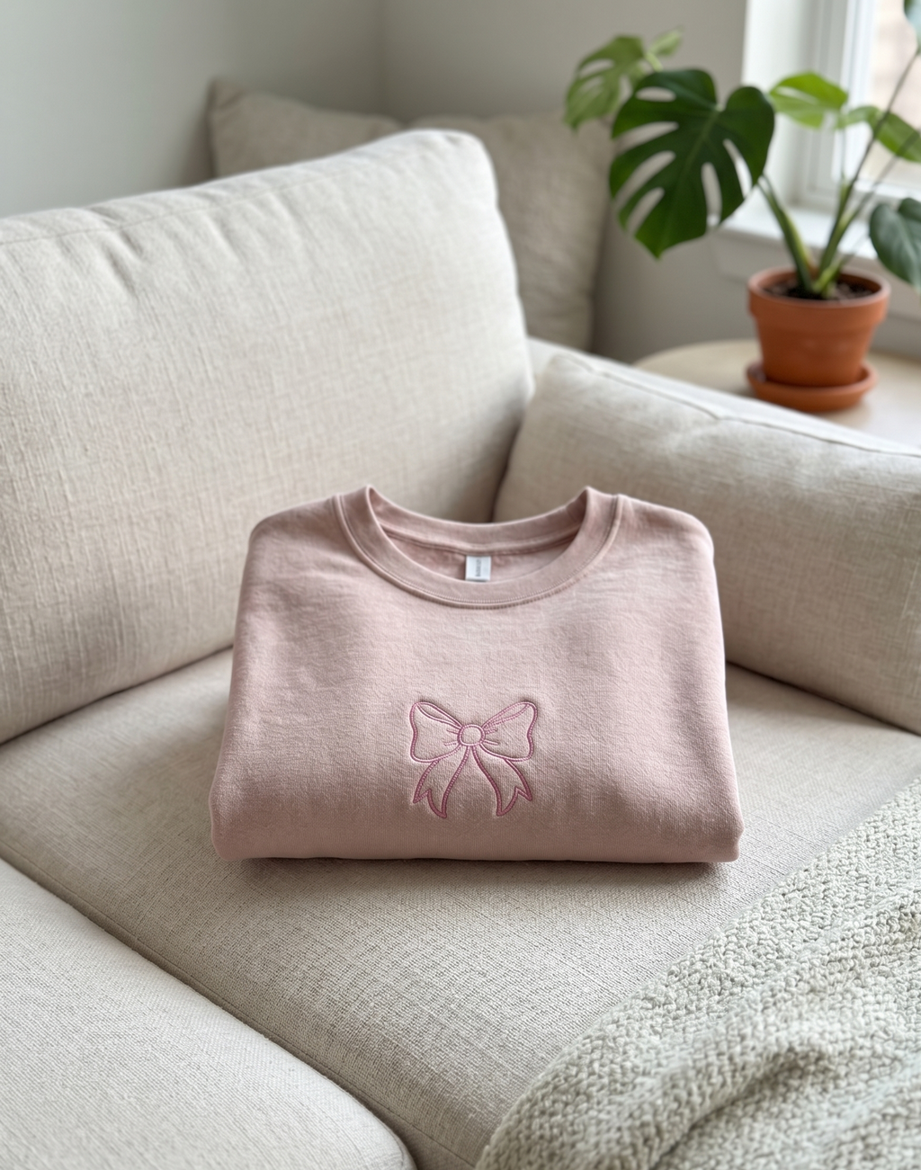 Sweatshirt Coquette Bow Embroidered - Dusty Pink