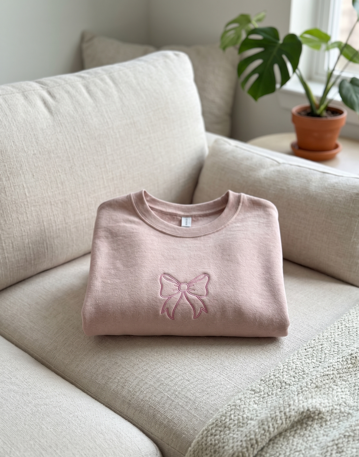 Sweatshirt Coquette Bow Embroidered - Dusty Pink