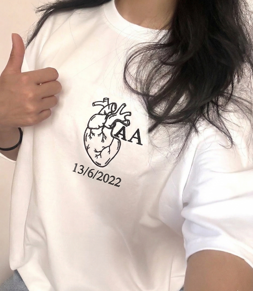 Custom Anatomical Heart & Date T-Shirt - Premium White