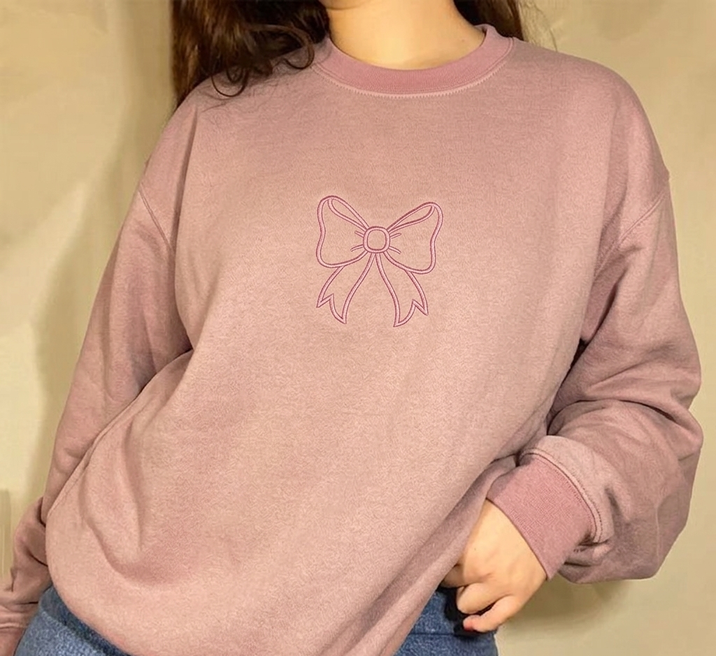 Sweatshirt Coquette Bow Embroidered - Dusty Pink