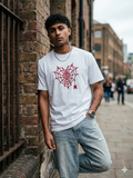 White Cotton T-Shirt with  Spiderweb Heart Embroidery