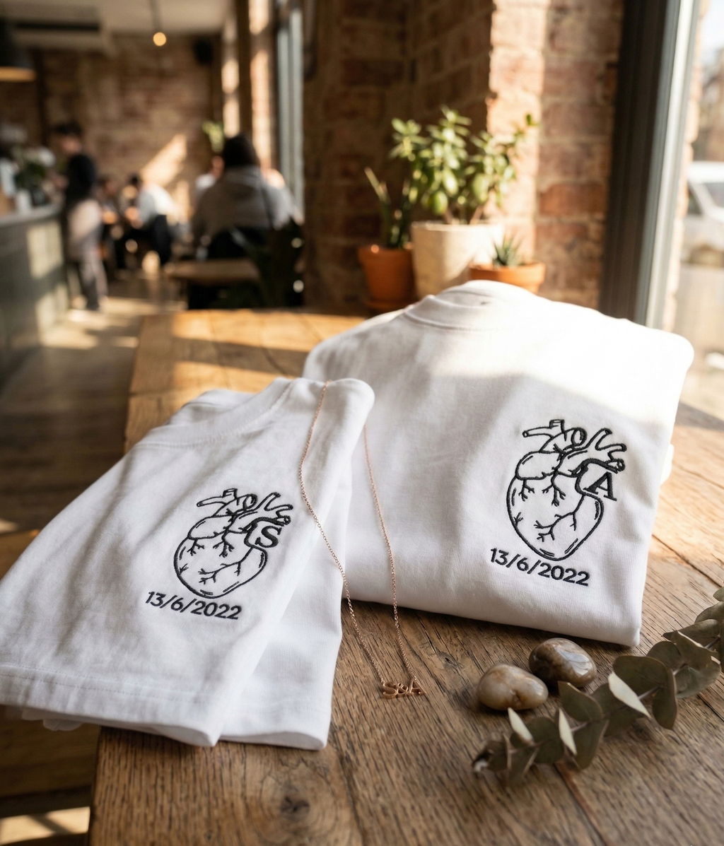 Custom Anatomical Heart & Date T-Shirt - Premium White
