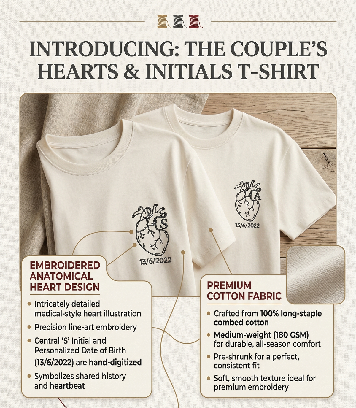 Custom Anatomical Heart & Date T-Shirt - Premium White