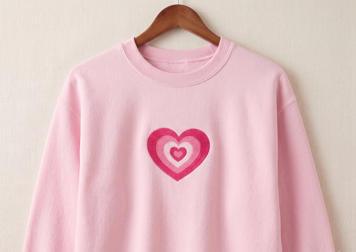 Retro Heart Embroidered Sweatshirt - Pastel Pink