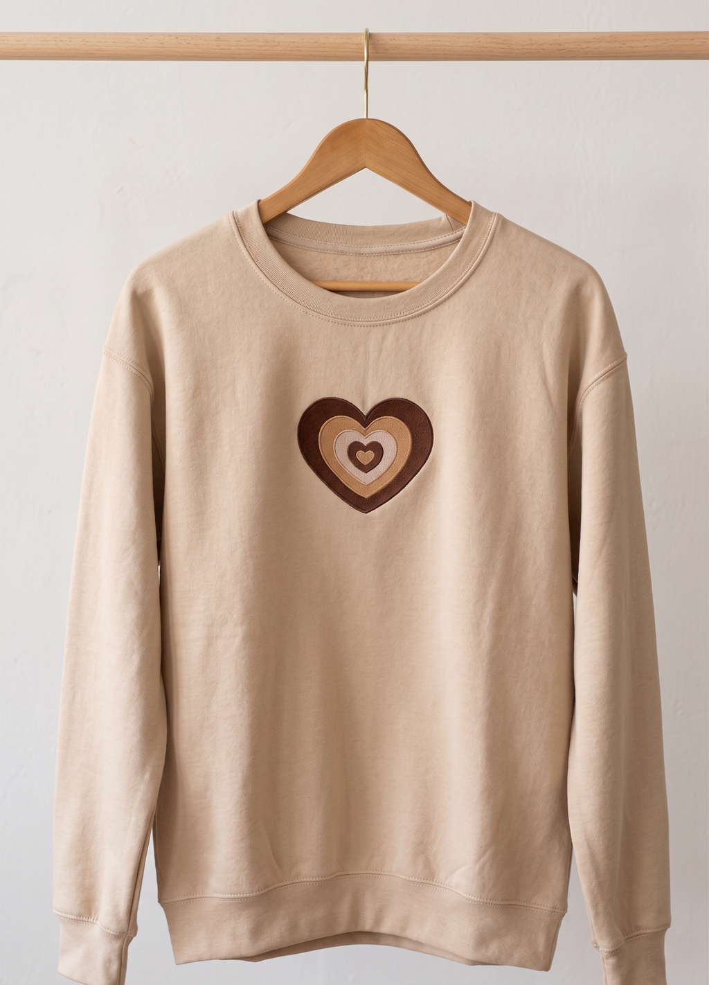 Neutral Concentric Heart Embroidered Sweatshirt - Premium Beige