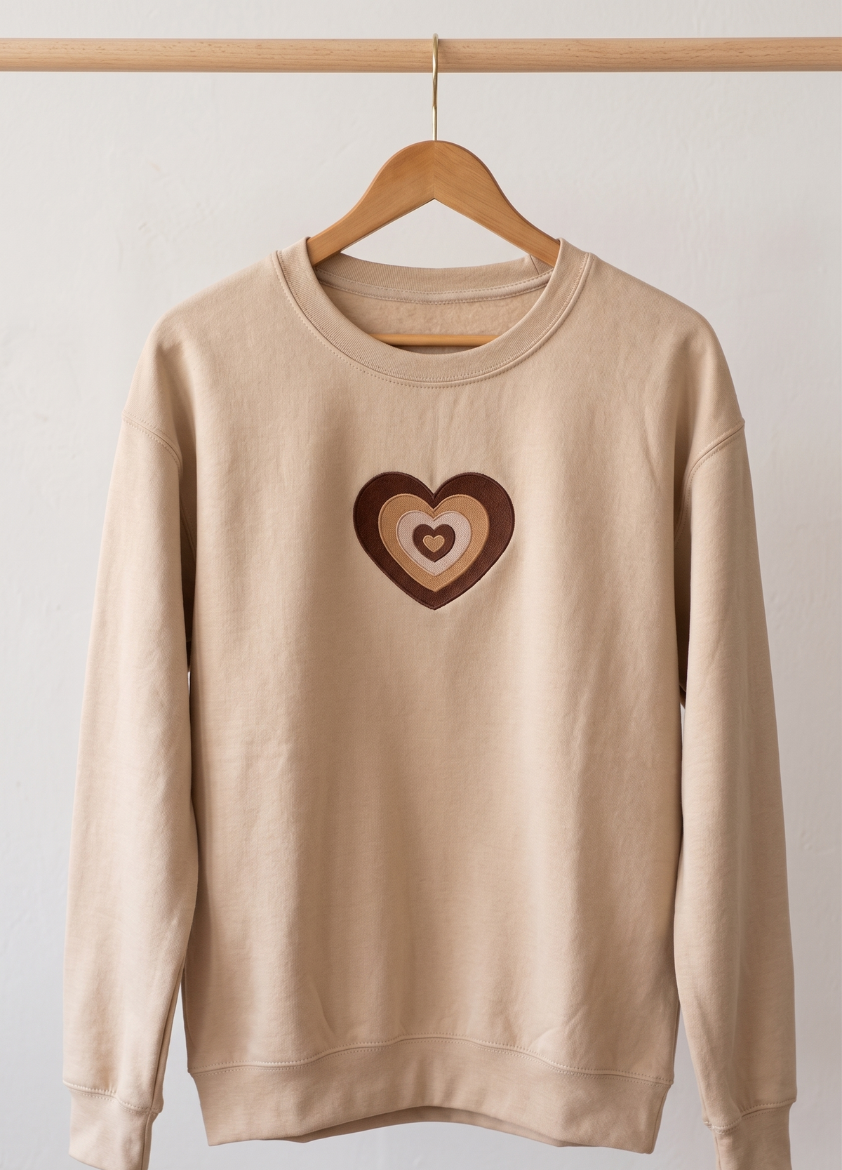 Neutral Concentric Heart Embroidered Sweatshirt - Premium Beige