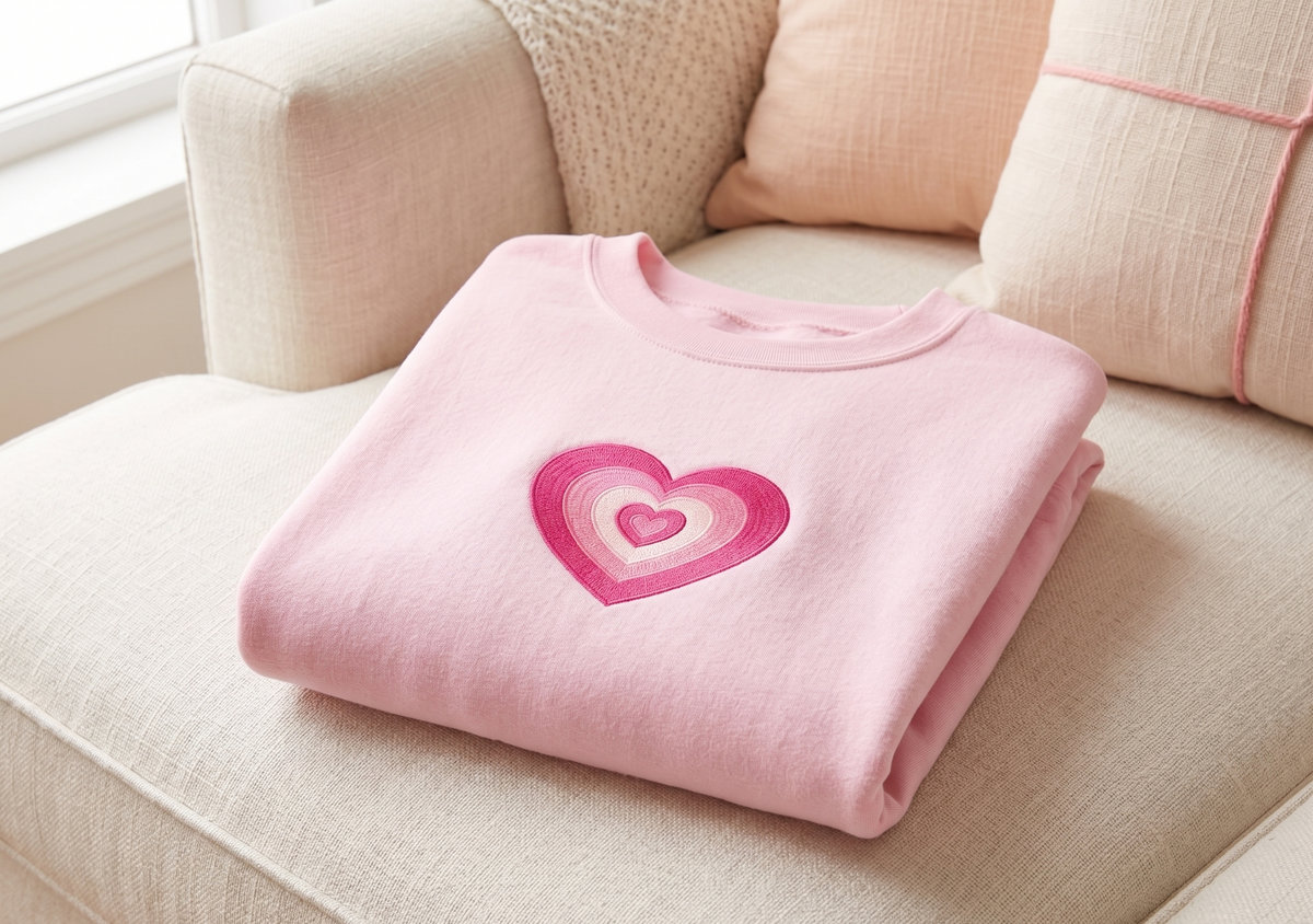 Retro Heart Embroidered Sweatshirt - Pastel Pink