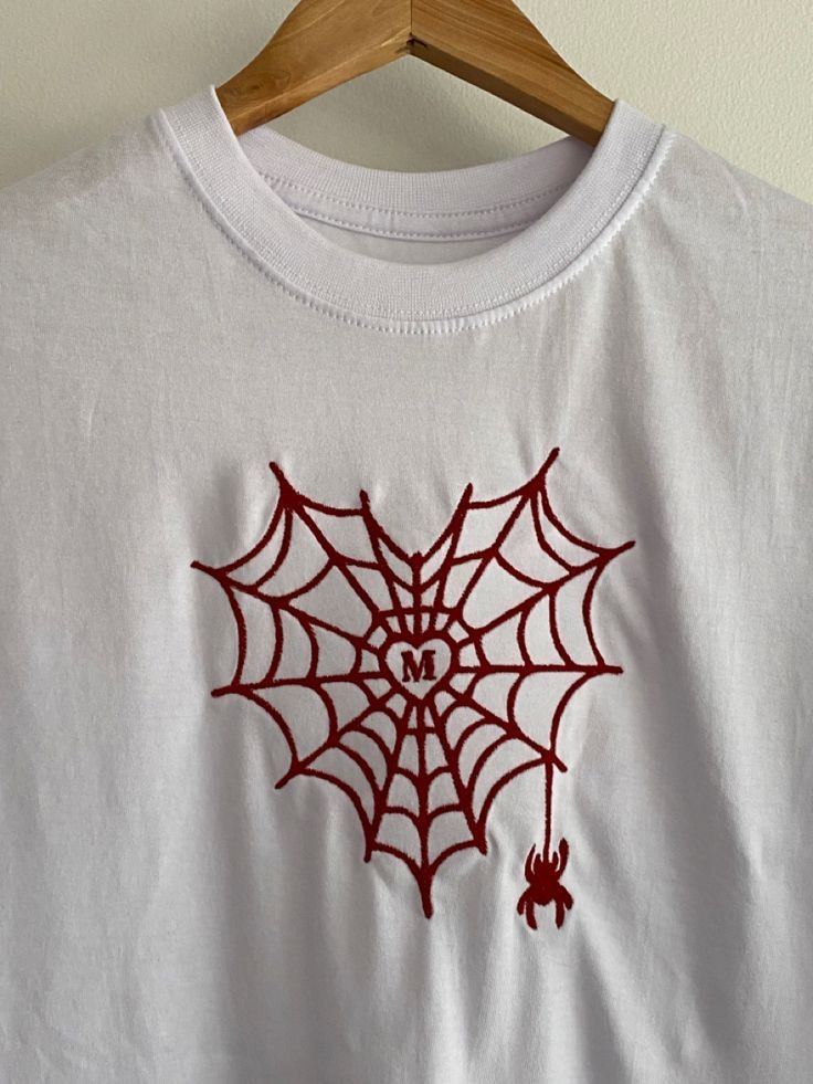cotton t-shirt for couple spider heart web embroidry