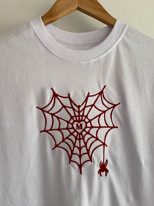 cotton t-shirt for couple spider heart web embroidry