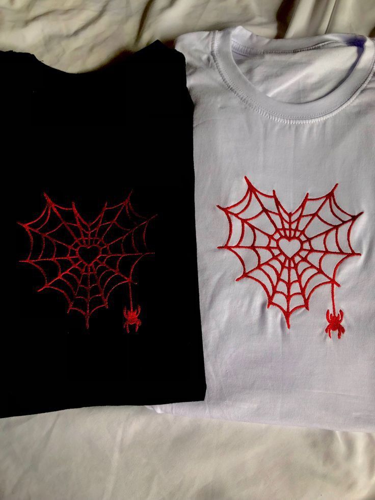 cotton t-shirt for couple spider heart web embroidry