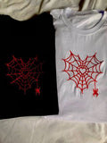cotton t-shirt for couple spider heart web embroidry