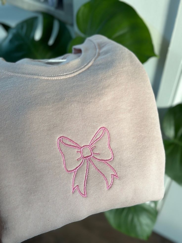 Sweatshirt Coquette Bow Embroidered - Dusty Pink